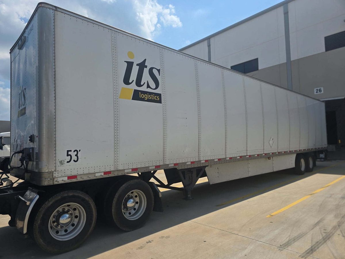 Dry van trailer staged in a yard for hook and drop